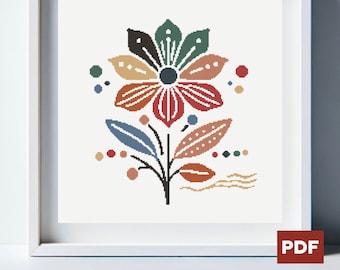 Cross Stitch Pattern Color Burst Single Bloom Instant Download PDF