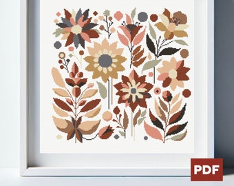 Cross Stitch Pattern Serene Boho Blooms Instant Download PDF