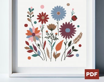 Cross Stitch Pattern Minimal Hippie Blooms Instant Download PDF