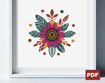 Cross Stitch Pattern Bright Boho Bloom Instant Download PDF