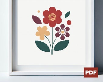 Cross Stitch Pattern Color Pop Flowers Instant Download PDF