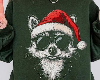 Sudadera navideña de mapache / Sudadera divertida con estampado de animales para las fiestas / Regalo para amantes de los mapaches