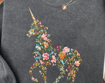 Magical Unicorn Sweatshirt | Whimsical Floral Crewneck Gift for Unicorn Lovers