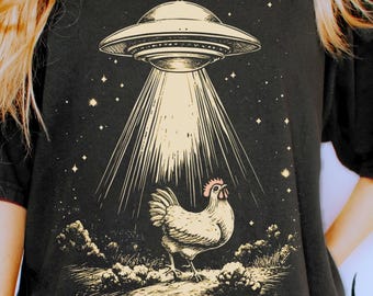 Chicken UFO Shirt, Funny Alien Abduction Tee, Chicken Lover Farm Animal Gift