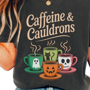 T-shirt café sorcière d'Halloween | Cadeau gothique effrayant pour lui ou elle