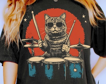 Cat Playing Drums Shirt, Funny Drummer Cat Tee, Musician Cat Lover Gift