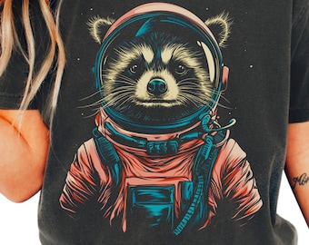 Vintage Raccoon In Space Shirt, Galaxy Animal Graphical Tee, Cosmic Wildlife Gift