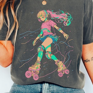 Retro skaterflicka-t-shirt, vintage-rullskridskoåkning-t-shirt, present till skateboardentusiaster, 90-talsstil, festivaloutfit