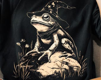 Vintage Frog Witch Shirt, Halloween Frog Tee, Goblincore Cottagecore Gift