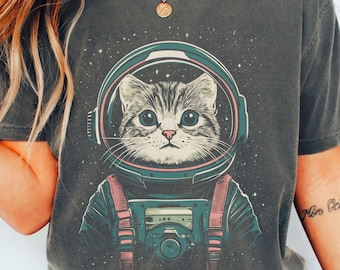 Space Cat shirt, Cat Lover Tee, Galaxy Kitty Shirt, Cosmic Feline Top, Astronaut Cat Clothing, Cat mom dad gift, Outer space, Cosmic cat