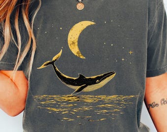 Humpback Whale Shirt, Celestial Ocean Graphic Tee, Vintage Whale Lover Gift