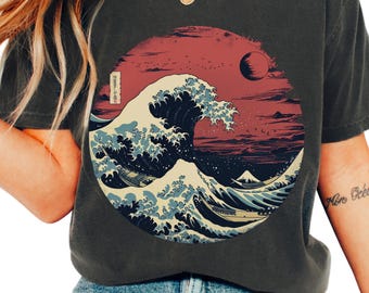 T-Shirt „Große Welle“, Hokusai-Kunst-T-Shirt, Vintage-T-Shirt mit japanischem Grafikmotiv