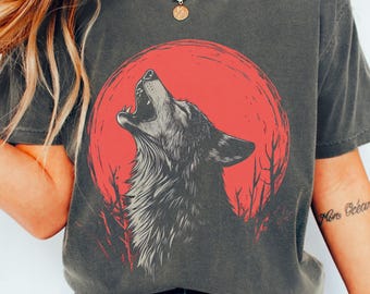 Camiseta de lobo aullando, camiseta de lobo solitario, camiseta para amantes de los lobos, regalo de lobo, camiseta para amantes de los animales, camiseta de animales salvajes, estampado animal