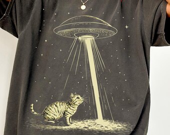 Cat Shirt, UFO Space Cat Tee, Funny Animal Abduction T-Shirt