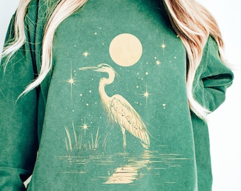 Great Blue Heron Sweatshirt, Linocut Bird, Comfort Colors®, Folk Art