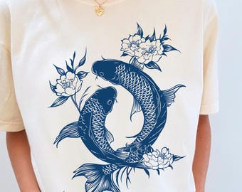 Vintage-Shirt mit japanischem Koi-Fisch-Motiv, Koi-Fisch-T-Shirt, T-Shirt mit japanischer Kunst, Retro-Shirt im japanischen Stil, Geschenk für Koi-Liebhaber