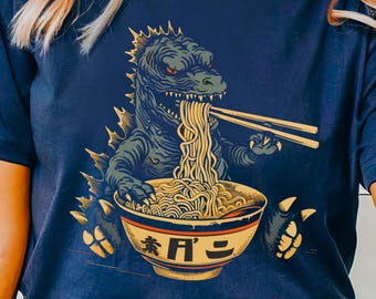 -shirt Kaiju Ramen | t-shirt graphique japonais drôle de nouilles de monstre | Cadeau pour amoureux d'anime