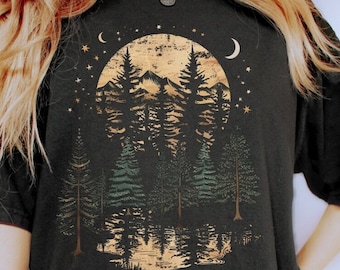 Camiseta con estampado de pinos y luna - Camiseta Comfort Colors® Forest