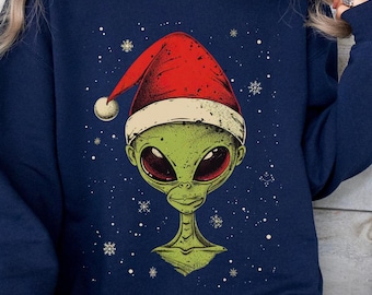 Christmas Alien Sweatshirt | Funny UFO Holiday Crewneck Gift for Space Lovers