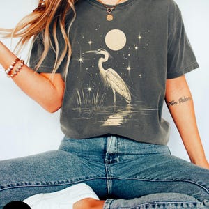 Great Blue Heron Shirt, Linocut Shirt, Bird Lover Shirt, Hippy Clothes, Folk Art, Linoprint design, Blue bird design, Vintage bird print