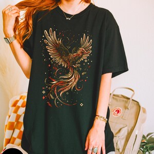 Phoenix Vogel T-Shirt, Feuervogel, Vogel Liebhaber Geschenk, mythischer Vogel, mystischer Vogel, Feuervogel, mystisches Hemd, himmlisches Hemd Bild 2