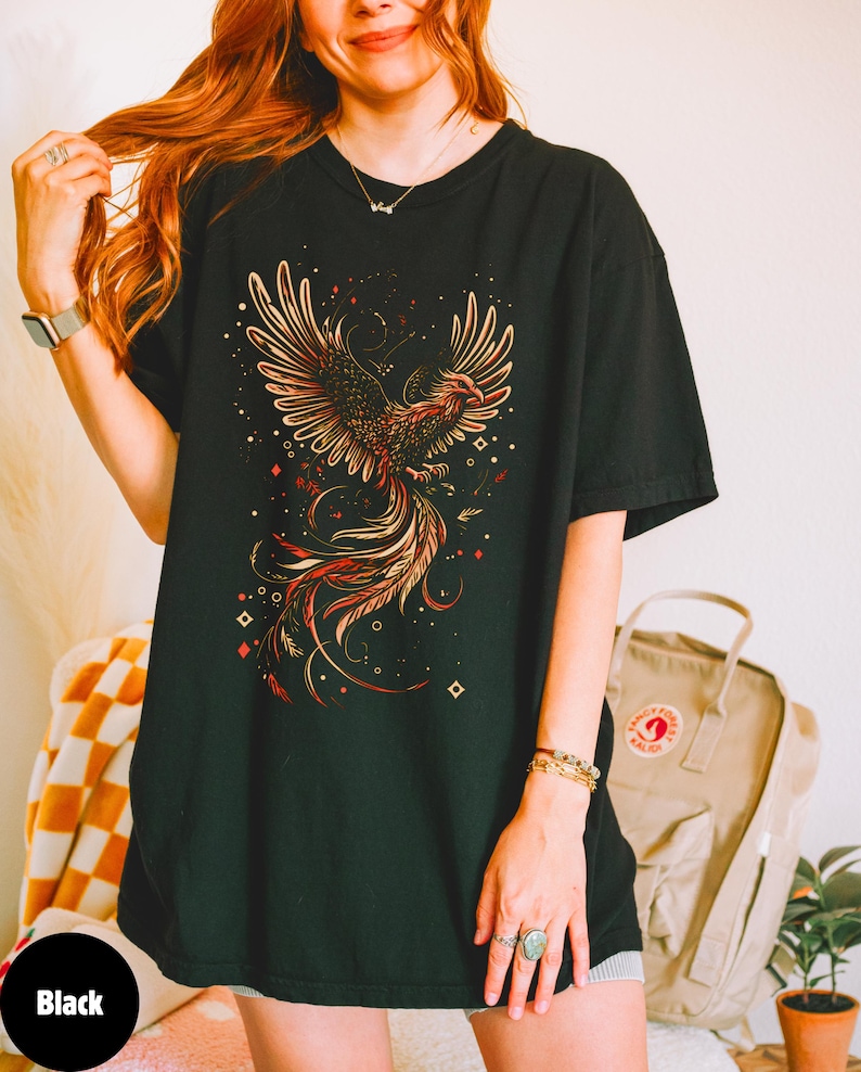 Phoenix Vogel T-Shirt, Feuervogel, Vogel Liebhaber Geschenk, mythischer Vogel, mystischer Vogel, Feuervogel, mystisches Hemd, himmlisches Hemd Bild 2