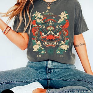Japanese Tengu mask shirt, Traditional Japanese, Folklore, Tengu art, Japanese culture, Tengu mask apparel, Japanese mask, Mythical creature