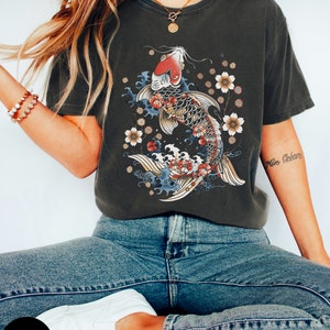 Vintage Japanese Koi Fish Tshirt, Nautical Animal Asian Shirt , Koi Pond Tee, Tokyo Style, Japanese koi fish,Japanese streetwear, Unisex