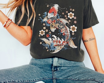 Vintages japanisches Koi Fisch-T-Shirt, nautisches Tier asiatisches Hemd, Koi-Teich-T-Stück, Tokyo-Art, japanischer Koi Fisch, japanische Streetwear, Unisex