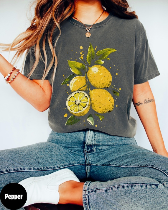 Lemon Print Comfort Colors® T-shirt, Botanical Citrus Tee - Etsy