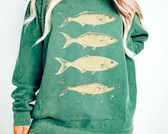 Vintage Fish sweatshirt, Retro Fisher, Bass Lovers, Fisher Gifts, Ocean Vibes, Fishing sweater, Fisherman Apparel, Sea animals crewneck