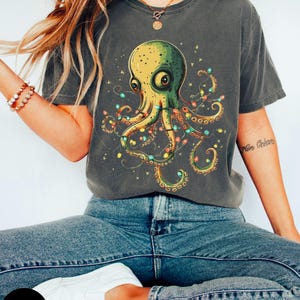 Christmas lights octopus shirt, Octopus lover, Marine biology gift, Christmas shirts, Kraken, Ocean animal shirt, Holiday shirt,Sea creature