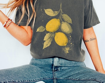 Zitronen-Druck-Hemd, botanisches Cottagecore T-Shirt, Frucht-Liebhaber-Geschenk