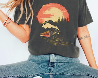 Train lover shirt, Adventure, Travel, Nature Lover gift, Mountains, Outdoors, Explorer, Railroads, Locomotive shirt, Steam engine, Nostalgic