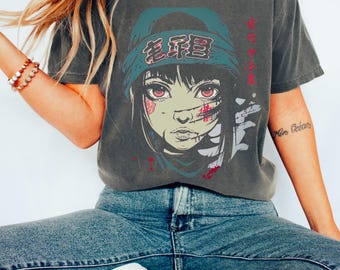 Camiseta Comfort Colors® de chica anime/manga de los 90, camiseta de terror/gore japonesa.