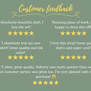 Pode incluir: Coment&aacute;rios de clientes para uma loja que vende camisetas. Os coment&aacute;rios s&atilde;o positivos, os clientes elogiam a qualidade das camisetas, a rapidez da entrega e o atendimento ao cliente. Os coment&aacute;rios incluem avalia&ccedil;&otilde;es de cinco estrelas.