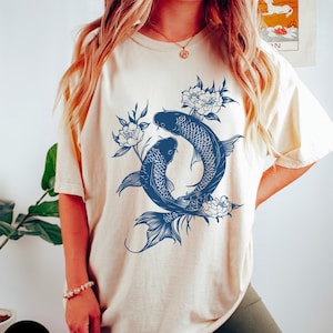 Vintage Japanese Koi Fish Tshirt, Nautical Animal Asian Shirt , Koi Pond Tee, Tokyo Style, Japanese koi fish,Japanese streetwear, Unisex