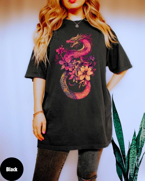 Retro Dragon Floral Comfort Colors® Shirt, Mystic Fantasy Dragon