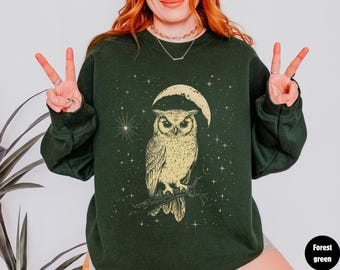 Sudadera Búho Celestial, Arte Folclórico Bohemio, Regalo para Amantes de las Aves de la Academia Oscura