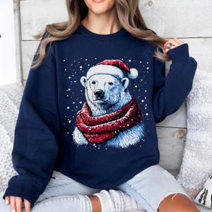 Christmas polar bear sweatshirt, Ice bear shirt, Apparel, Polar bear lover, Animal lover, Christmas gift, Wildlife shirt, Bear with scarf