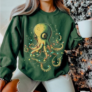 Christmas lights octopus sweater, Octopus lover, Marine biology gift, Kraken, Ocean animal, Holiday,Sea creature