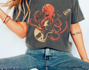 Maglietta con polpo e chitarra, regalo per musicisti nautici