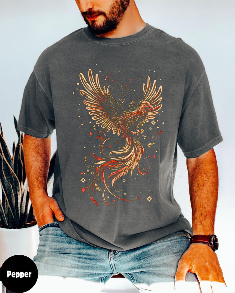 Phoenix Vogel T-Shirt, Feuervogel, Vogel Liebhaber Geschenk, mythischer Vogel, mystischer Vogel, Feuervogel, mystisches Hemd, himmlisches Hemd Bild 3