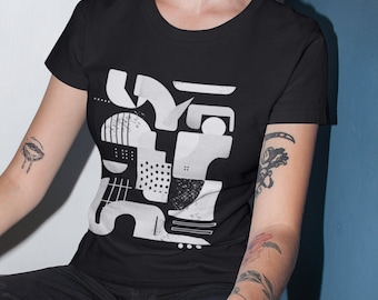 Abstract Geometric Art T-shirt, Black and White Graphic Tee