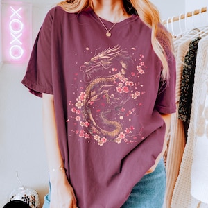 Maglietta con drago Sakura, maglietta con fiore di ciliegio Sakura, maglietta giapponese, maglietta con fiore di ciliegio, maglietta con drago giapponese, maglietta con drago asiatico, unisex immagine 4