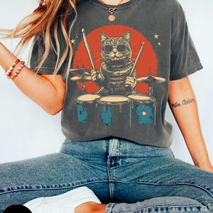 Cat playing drums shirt, Drummer gift, Meow, Musician, Funny cat shirt, Music teacher gift, Cat lover, Gift for drummer