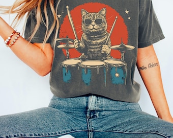 Katze spielt Schlagzeug Shirt, Miau, Musiker, lustiges Katzen Shirt, Musiklehrer Geschenk, Katzenliebhaber, Geschenk für Drummer