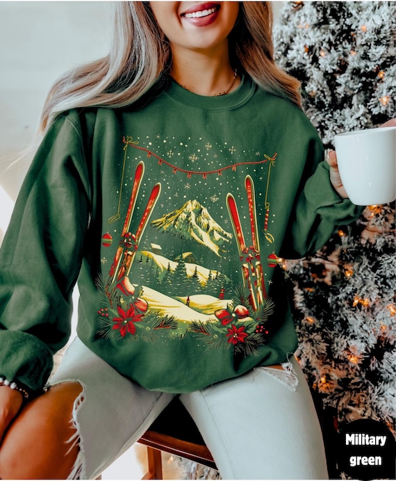 Christmas Skiing Sweatshirt, Winter Sport Sweater, Scandinavian