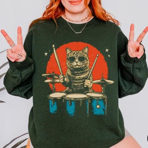 Cat playing drums sweatshirt, Drummer gift, Meow, Musician, Funny cat sweater, Music teacher gift, Cat lover, Gift for drummer