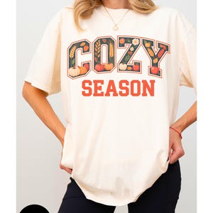 Cozy Season Comfort Colors® Shirt, Cute Fall T-Shirt, Autumn tee, Floral Girl Fall design, Leaves and Pumpkins, Womens gift
